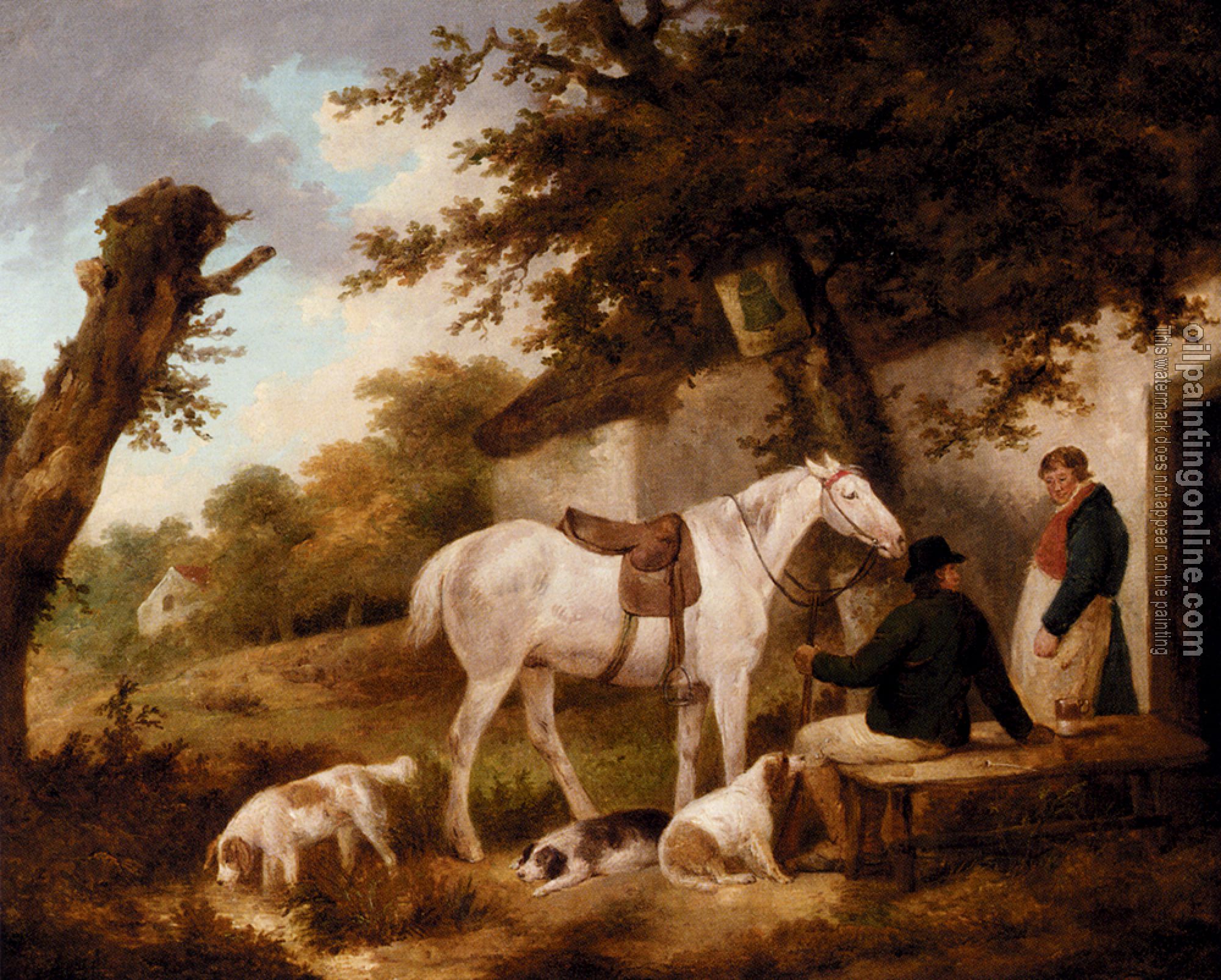 George Morland - Travellers Resting Outside The Bell Inn